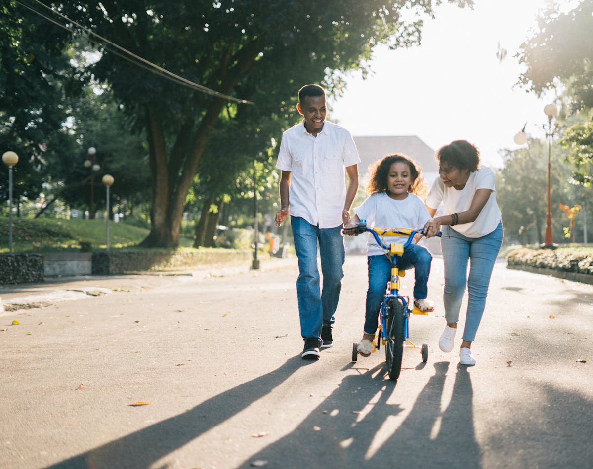 A family enjoying a safe afternoon outside